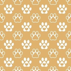 Smaller Scale Paw Prints White on Honey Gold