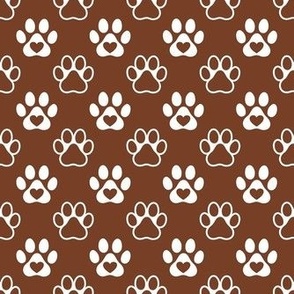 Smaller Scale Paw Prints White on Brown Cinnamon