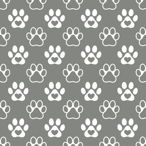 Bigger Scale Paw Prints White on Pewter Grey
