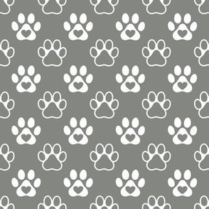 Smaller Scale Paw Prints White on Pewter Grey
