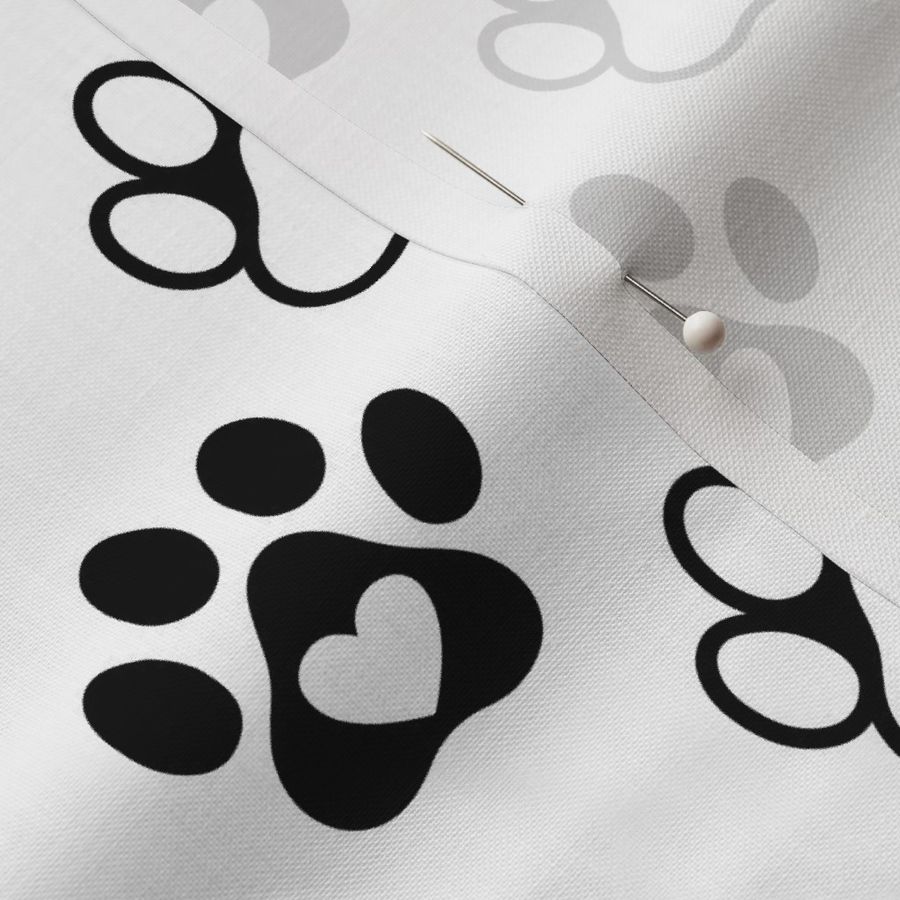 Bigger Scale Paw Prints Black On White Fabric Spoonflower