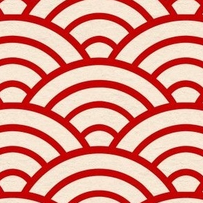 Seigaiha Japanese Chinese wave pattern Red