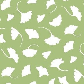 Falling Ginko Leaves Silhouettes - green and white - 9in