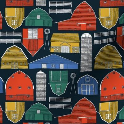 Medium // Barns, windmills and fences on the farm // Red Yellow Green Grey Blue