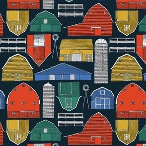 Medium // Barns, windmills and fences on the farm // Red Yellow Green Grey Blue