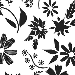 Charcoal Floral On White (X-Large)