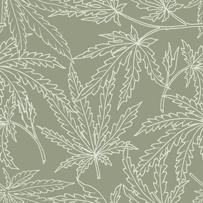 Sweet Leaf - Hand Drawn Outline Cannabis Leaf - Marijuana Pot Plant - Sage Green
