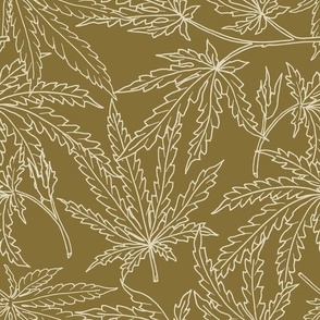 Sweet Leaf - Hand Drawn Outline Cannabis Leaf - Marijuana Pot Plant - Tobacco & Tan