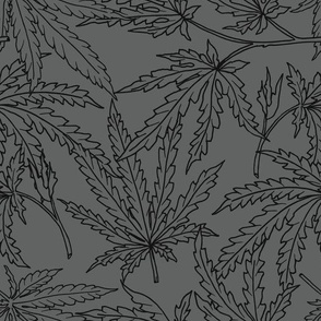 Sweet Leaf - Hand Drawn Outline Cannabis Leaf - Marijuana Pot Plant - Charcoal & Black