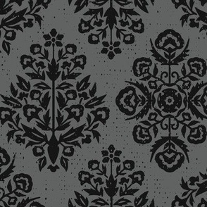 Simple Vintage Damask Pattern  - Charcoal Gray & Black