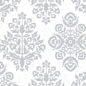 Simple Vintage Damask Pattern  - White & Gray