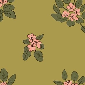 Medium Scale - Artsy Floral Bouquets - Olive Green & Pink