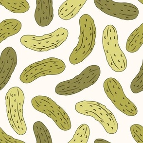 Pickle Pattern Fabric - Food Print - White & Green
