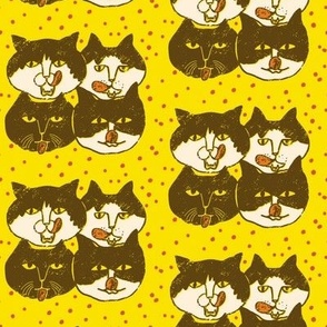 Four Tuxedo Cats - Yellow