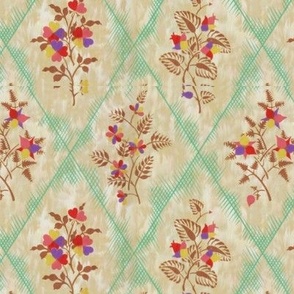 1927 "Stylized Flowers in Diagonal Pattern" by Burchfield for M. H. Birge & Sons - Original Colors