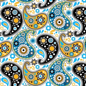 Country Western Paisley Blue and Gold - 15 inch