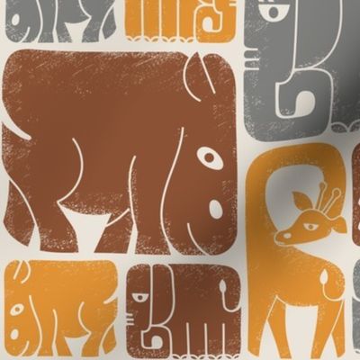 (M) African Safari brown, grey, yellow