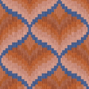 Large Scale Bargello ornament in terracotta brown and blue
