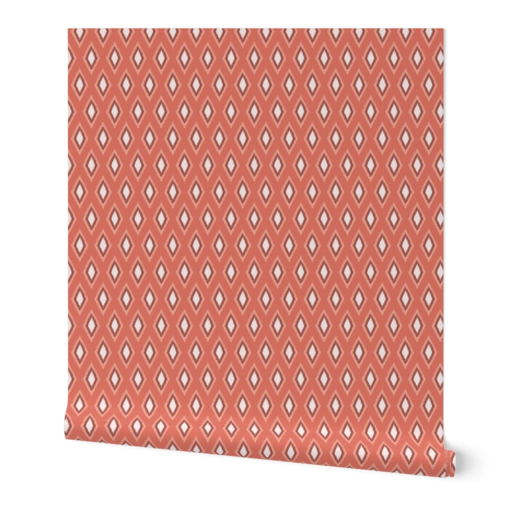 Ikat Diamonds - Coral background