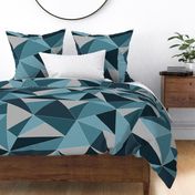 Fractal Triangles One Yard Whole Fabric Quilt Top - in Blue and Gray - Large Scale