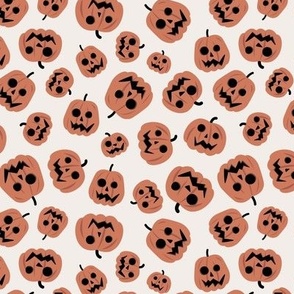 Spooky carved halloween pumpkins - cutesy style retro fall design stone red on ivory