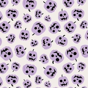 Spooky carved halloween pumpkins - cutesy style retro fall design lilac ivory