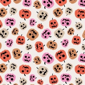 Spooky carved halloween pumpkins - cutesy style boho retro fall design ochre beige orange pink