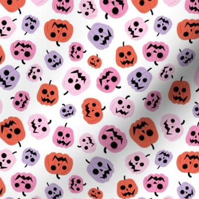 Spooky carved halloween pumpkins - cutesy style boho retro fall design pink orange lilac blush on white girls palette