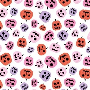 Spooky carved halloween pumpkins - cutesy style boho retro fall design pink orange lilac blush on white girls palette