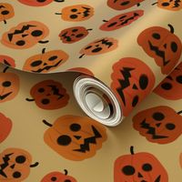 Spooky carved halloween pumpkins - cutesy style boho retro fall design orange red blush autumn palette on ivory