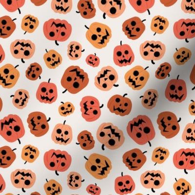 Spooky carved halloween pumpkins - cutesy style boho retro fall design orange red blush autumn palette on ivory