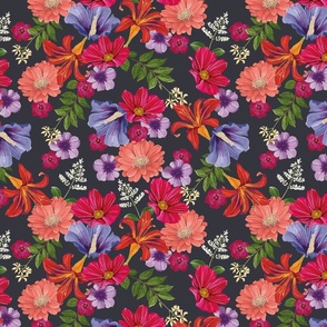 Vibrant florals on a dark and moody background - small scale