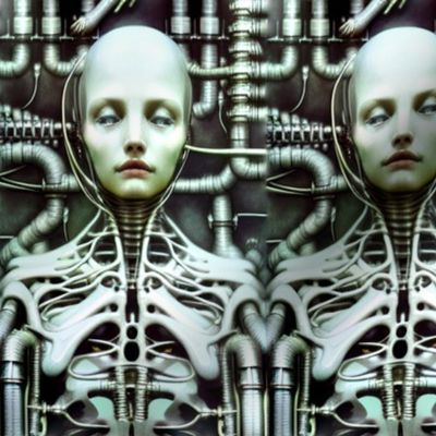25 skeletal biomechanical bioorganic bald female woman white cyborg robot android tentacles monsters cables wires cybernetics machine demons circuit board alien sci-fi science fiction futuristic flesh Halloween body horror scary horrifying morbid macabre 