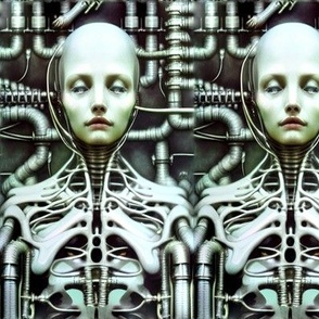 25 skeletal biomechanical bioorganic bald female woman white cyborg robot android tentacles monsters cables wires cybernetics machine demons circuit board alien sci-fi science fiction futuristic flesh Halloween body horror scary horrifying morbid macabre 