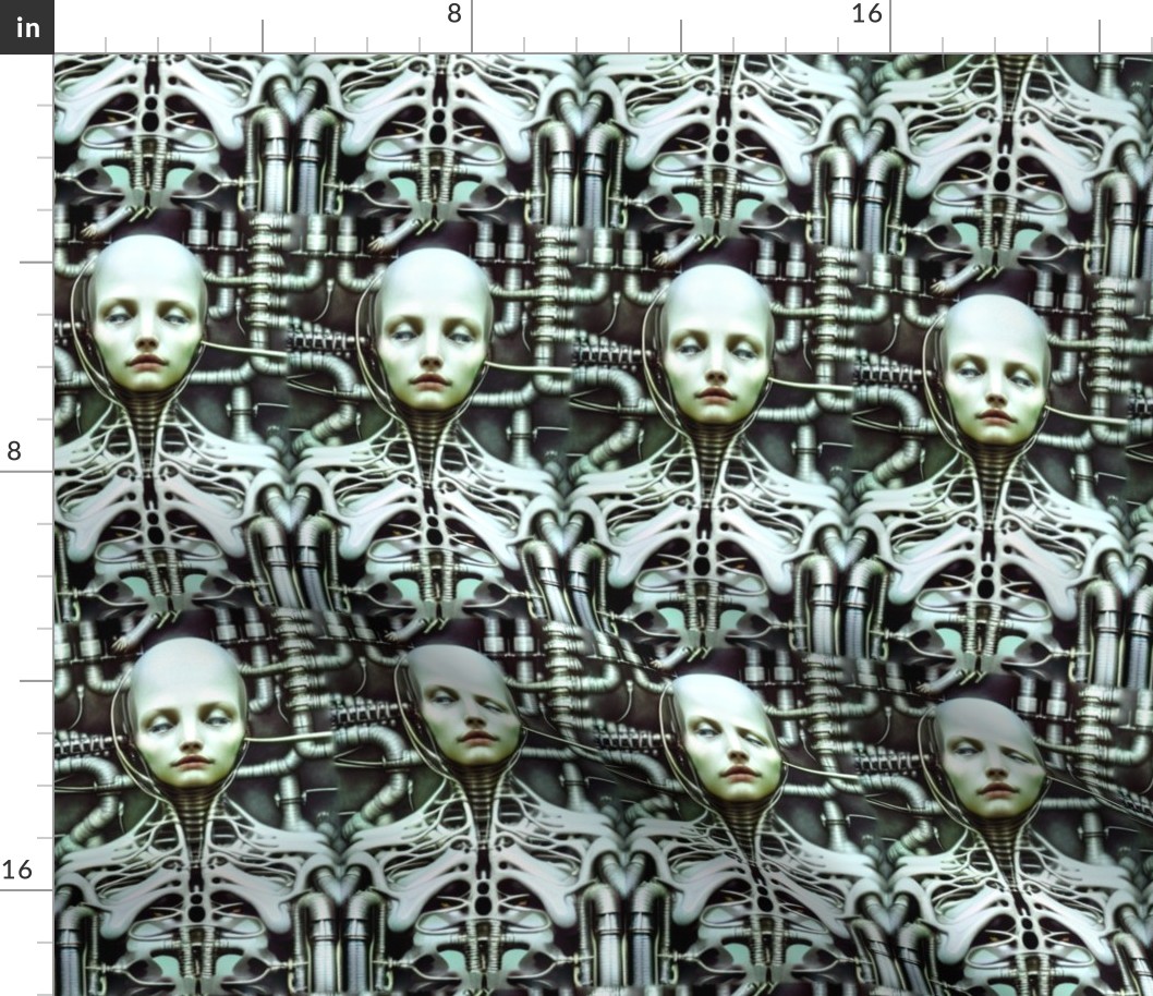 25 skeletal biomechanical bioorganic bald female woman white cyborg robot android tentacles monsters cables wires cybernetics machine demons circuit board alien sci-fi science fiction futuristic flesh Halloween body horror scary horrifying morbid macabre 