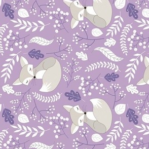 Gray Fox - Sleepy Foxes (lavender crocus) Baby Girl Nursery Woodland Animals Kids Childrens Bedding C2 ROTATED