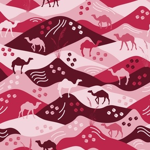 Desert Camels on Magenta Pink A Rolling Landscape