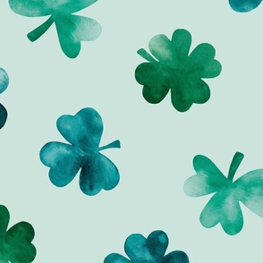 Watercolor St. Patrick's Day Shamrocks on Blue 24 inch