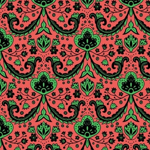 Modern Rococo in Green and Coral