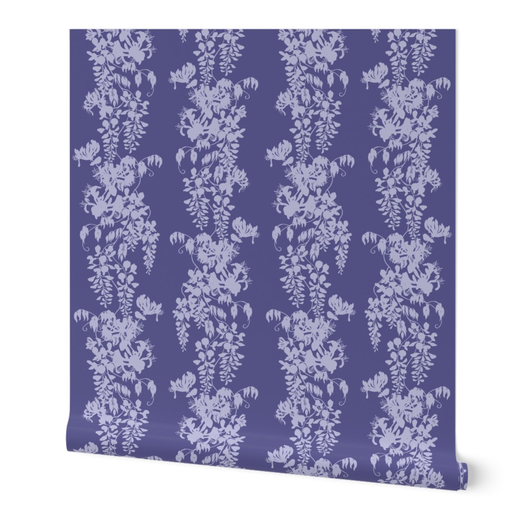 Wisteria & Honeysuckle Silhouette - purple/blue on dark