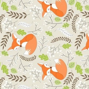 Fox - Sleepy Foxes (cream) Baby Nursery Woodland Animals Kids Childrens Bedding B7 ROTATED