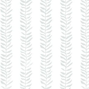 Botanical Block Print, Topsail on White | Leaf pattern fabric from original block print, soft aqua blue, neutral decor, block printed plant fabric, blue-green and white.
