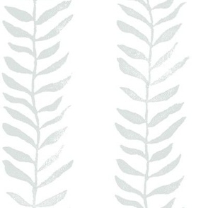 Botanical Block Print, Topsail on White (xl scale) | Leaf pattern fabric from original block print, soft aqua blue, neutral decor, block printed plant fabric, blue-green and white.