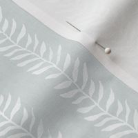 Botanical Block Print, White on Topsail | Leaf pattern fabric from original block print, soft aqua blue, neutral decor, block printed plant fabric, blue-green and white.