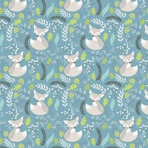 SMALL Fox - Sleepy Grey Foxes (tahoe blue) Baby Nursery Woodland Animals Kids Childrens Bedding TB4