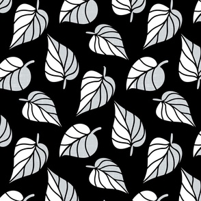 Leaves in White and Grey on Black Background 