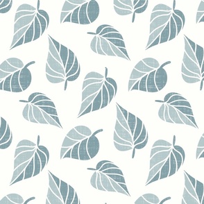 Leaves in Light Blue and Teal on a Cream Background 