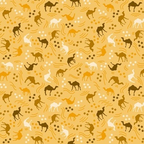 Desert Camel Silhouettes and Footprints Tossed Marigold #EF9F04