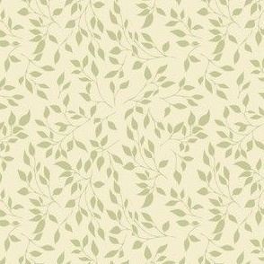 leaf sprigs green on light cream small scale