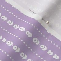 Strings of flowers - thin blossom boho mudcloth design with spots dots and daisies abstract hearts white on lilac purple